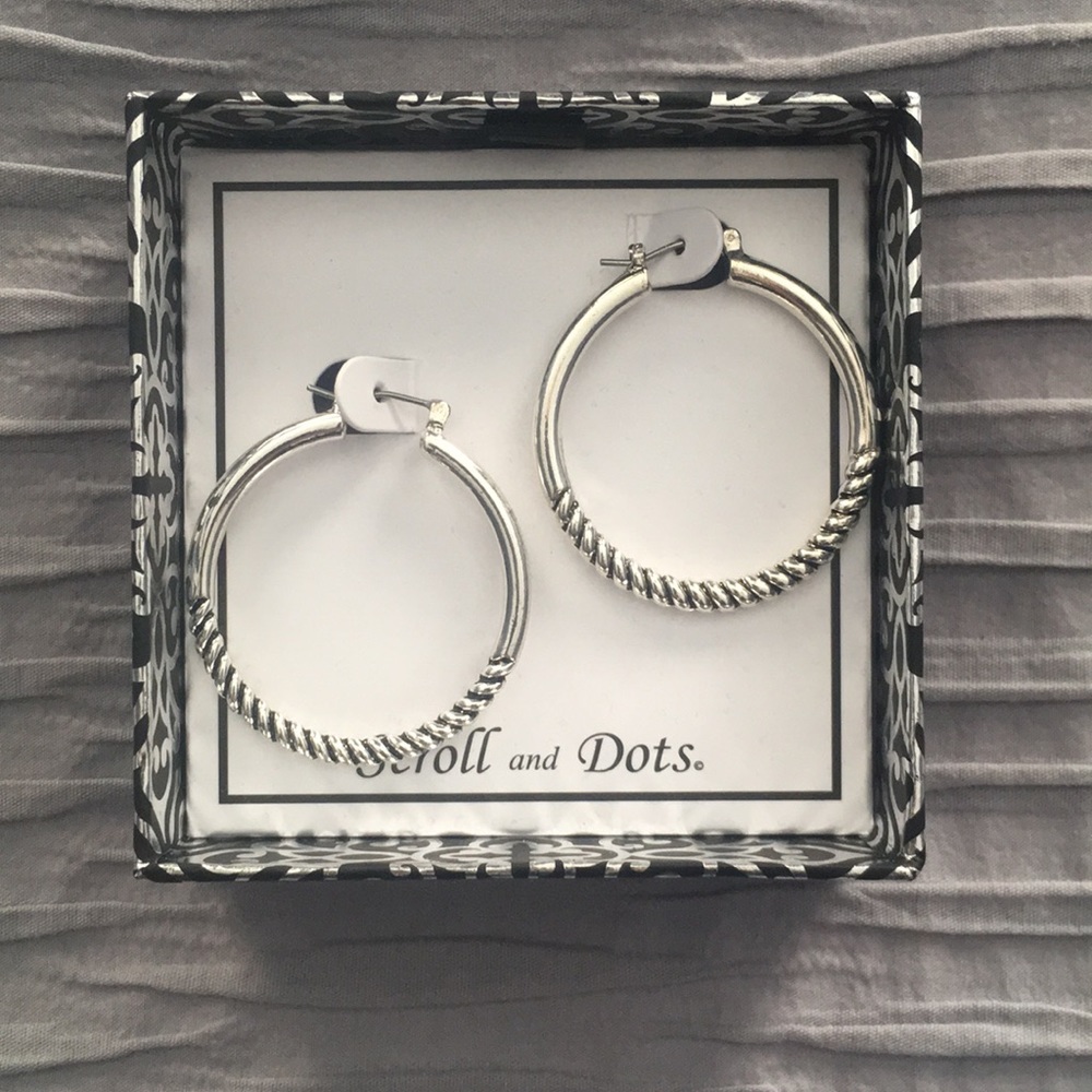 Scroll and Dots Silver Medium Hoops Earrings